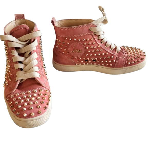 Shoes - Christian Louboutin Pink Coral Salmon Louis Junior Spikes High Top Sz. 39.5